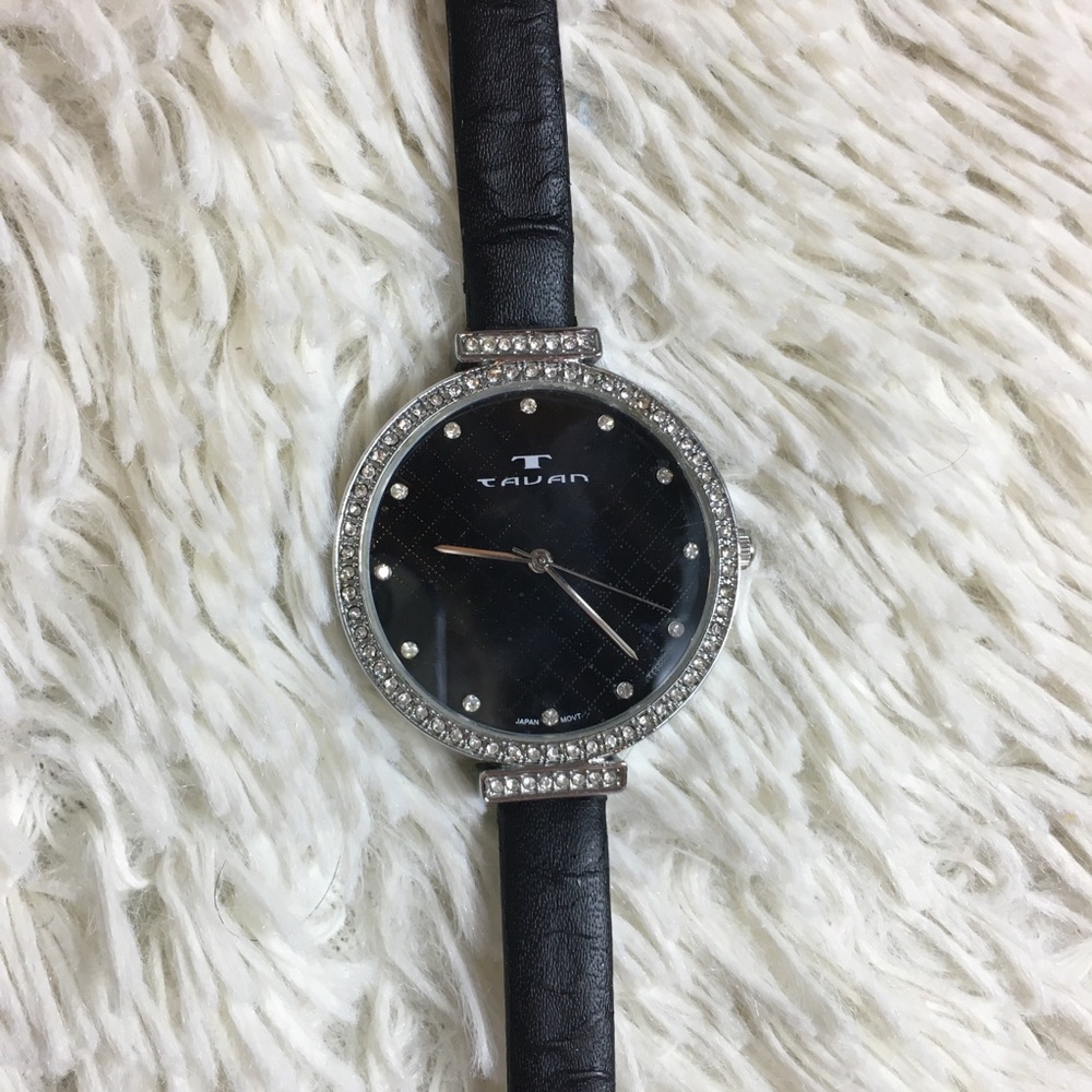 Tavan black wrist watch silver diamonds